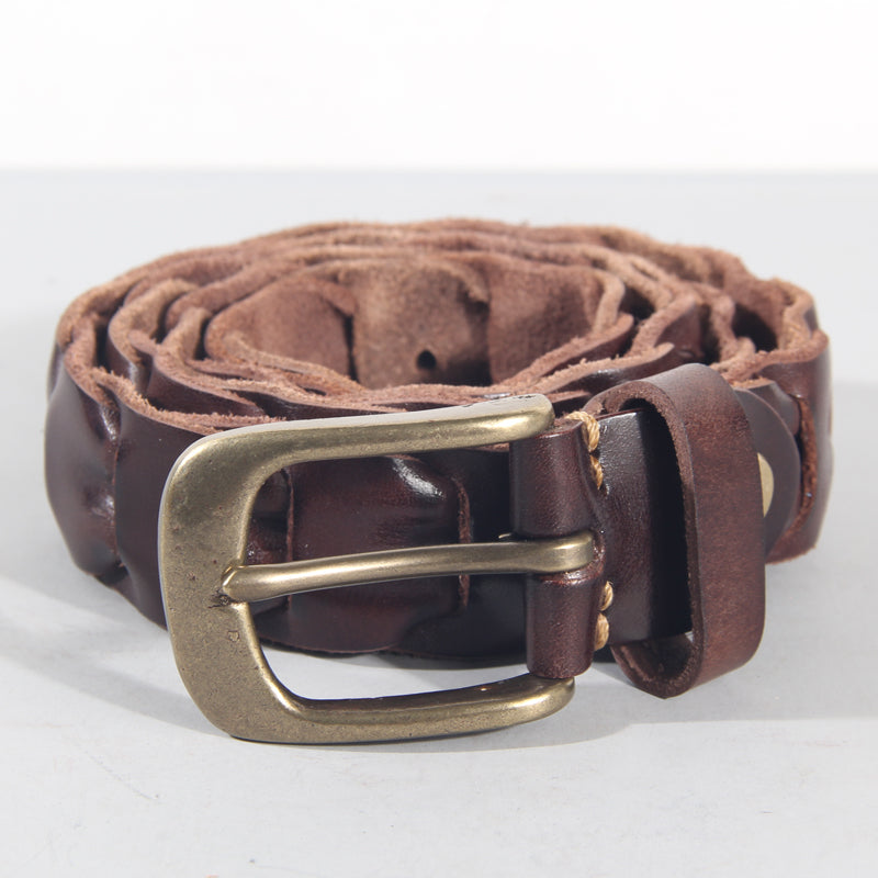 Denim Style Leather Belt With Copper Pin Buckle - Unisex, Glossy, And Durable