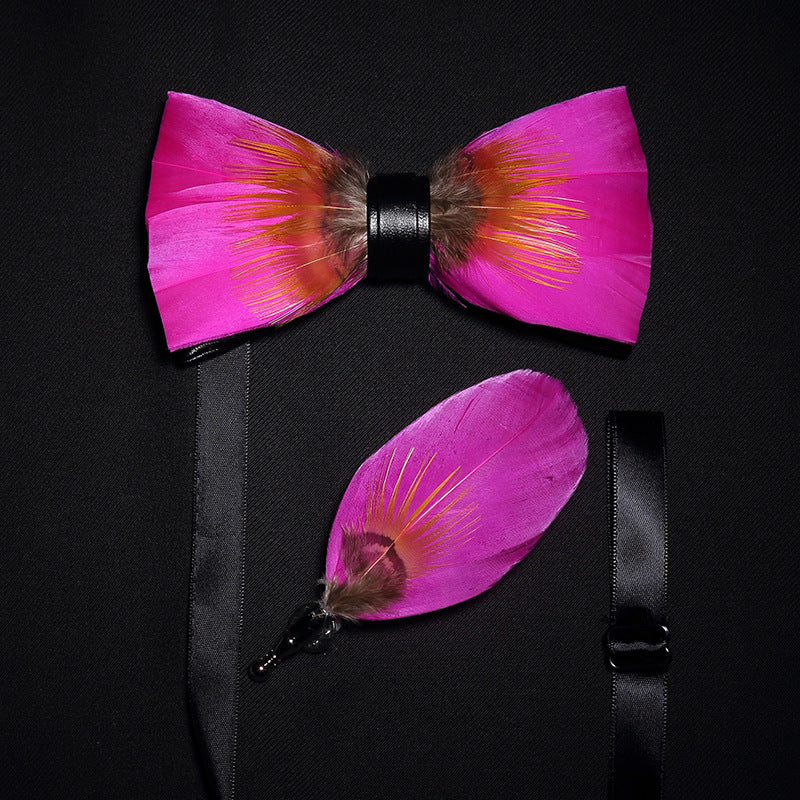 Fashion Feather Bow Tie Groomsman Brooch Collar Flower Pin