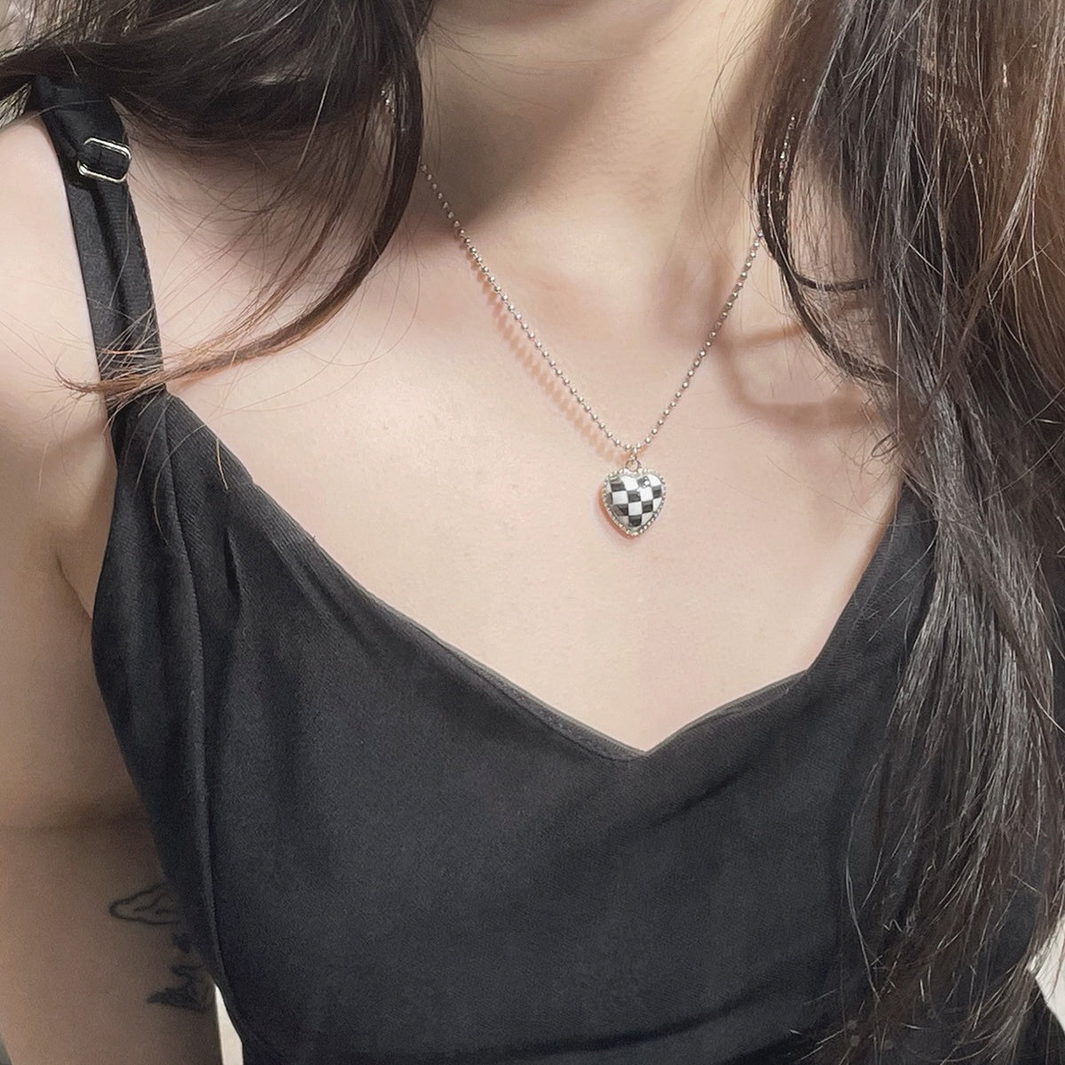 Checkerboard Love Titanium Steel Chain Necklace