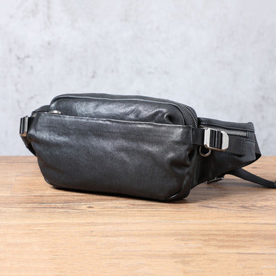 Men's Small Backpack Single Shoulder Cross-Body Head Layer Cowhide Fanny Pack