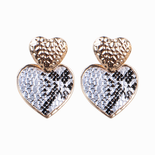 Snake Pattern Retro Peach Heart Earrings Women