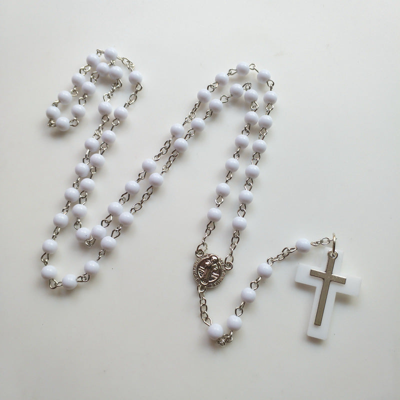 White Acrylic Fashion Cross Necklace