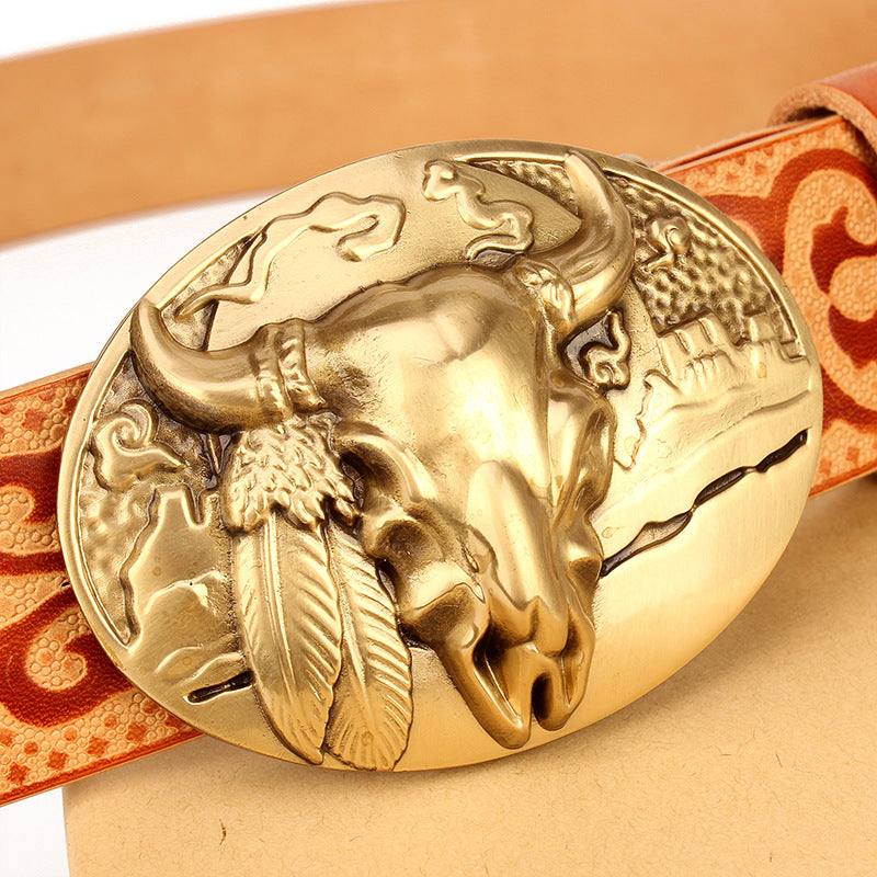 Men's Ethnic Leather Belt Head Layer Cowhide