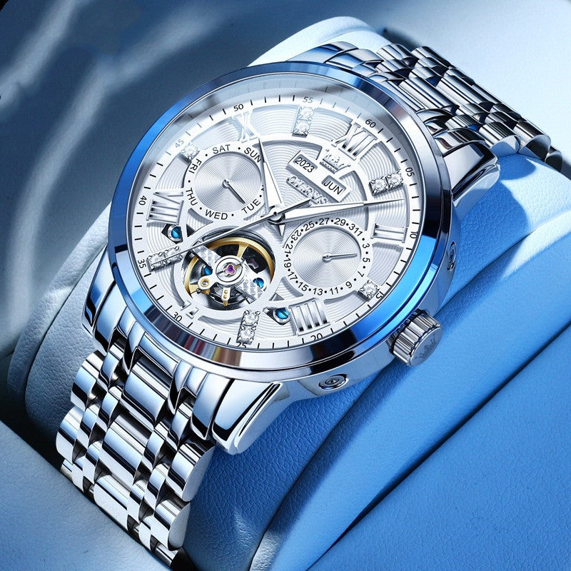 Hot Multi-Functional Fashion Mechanical Business Classic Steel Belt Waterproof Men's Watch