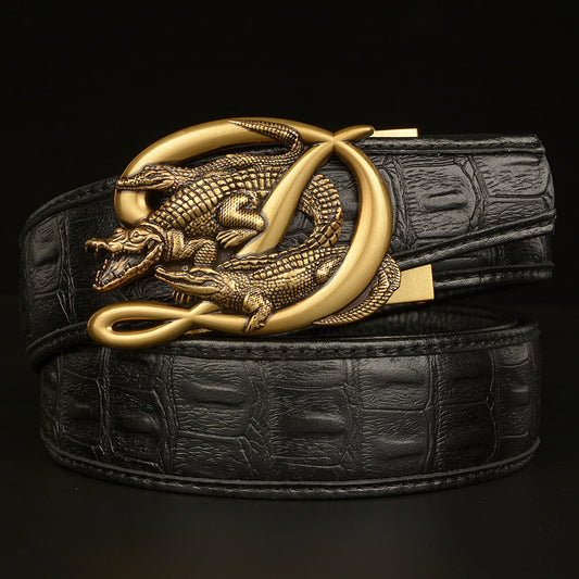 Beltcrocodile Buckle Men Belt Real Cowhide Automatic Buckle Casual