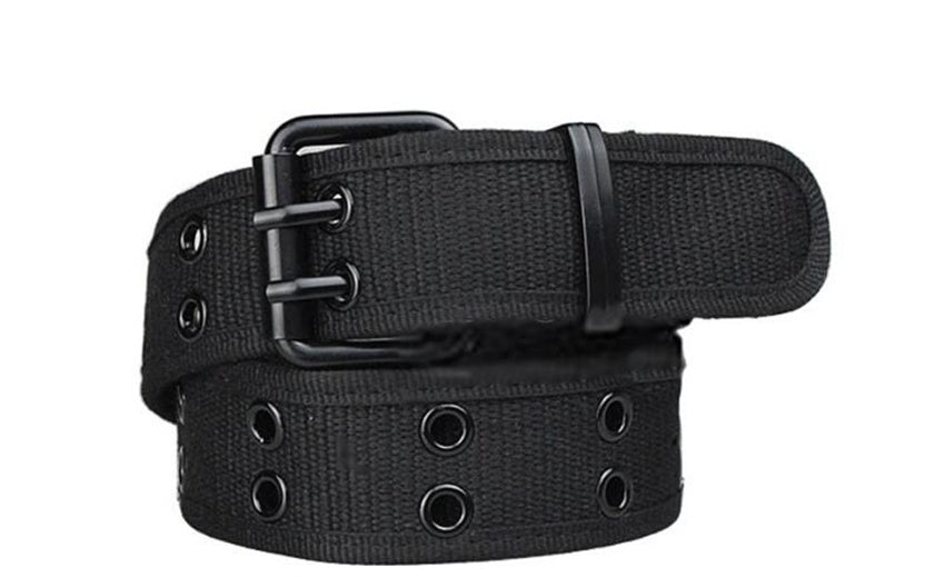 Casual Canvas Belt With Double Pin Buckle - Unisex, Durable, And Stylish