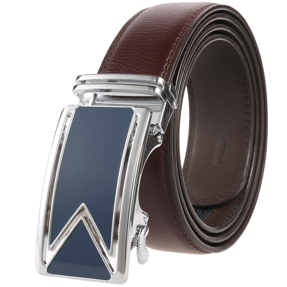 Fashion Men's Two-Layer Cowhide Automatic Buckle Trouser Belt