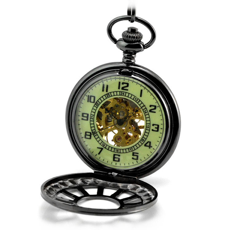 Windmill Twelve-Hole Hollow Luminous Flip Retro Mechanical Pocket Watch