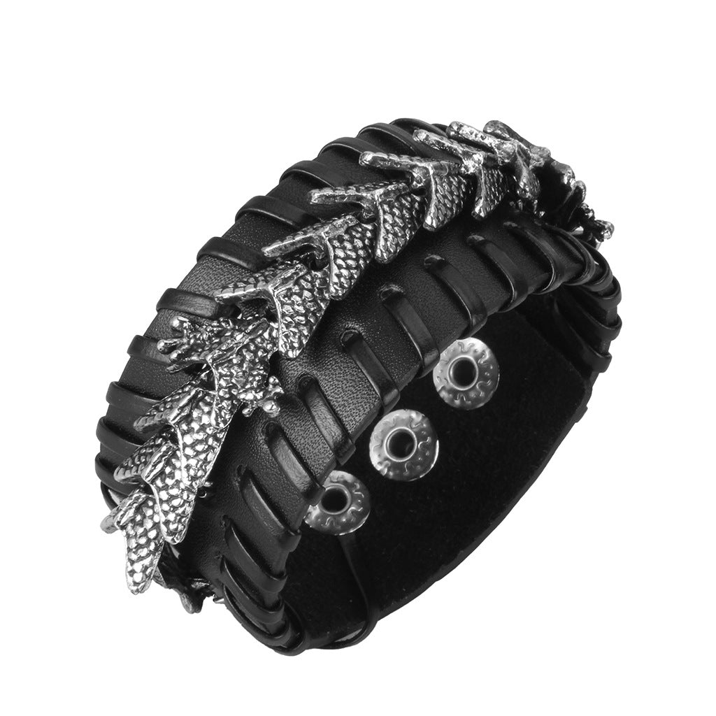 Cow Leather and Alloy Dragon Bracelet - A Creative and Cool Accessory for Couples