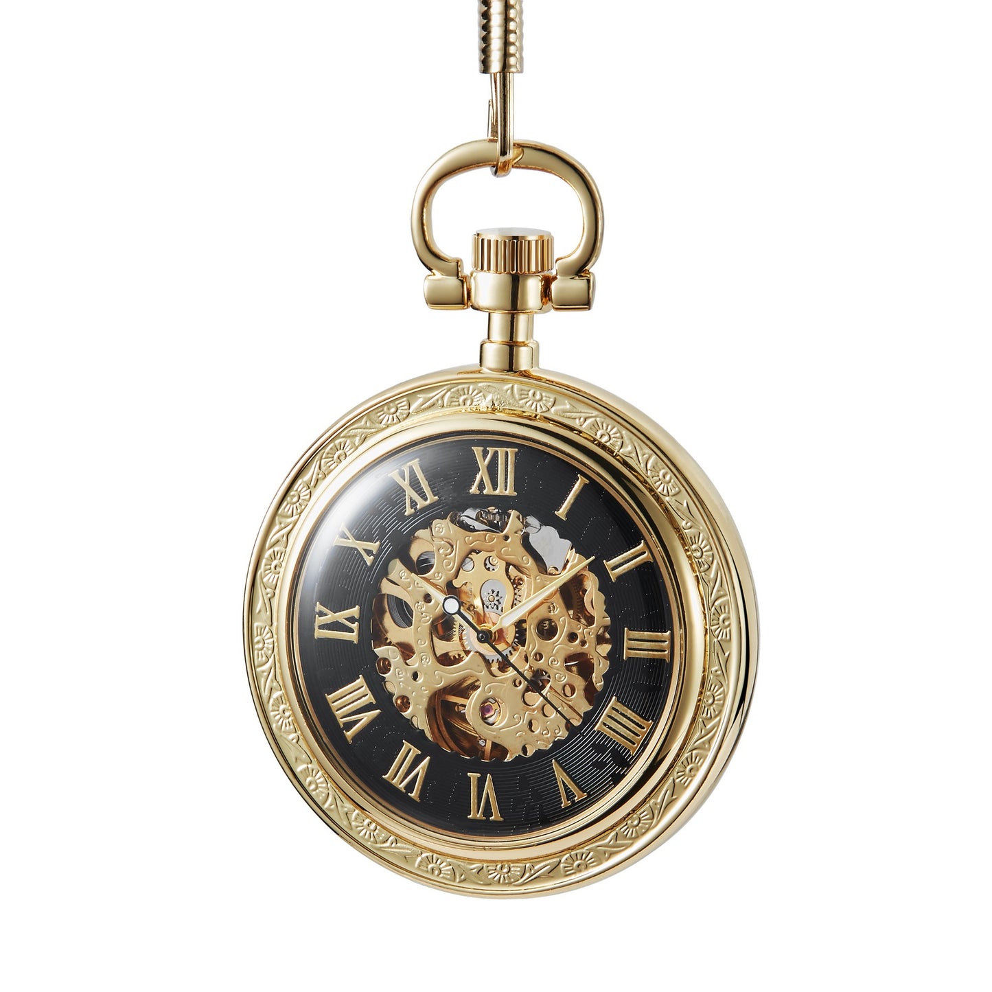 Bronze Transparent Bottom Glossy Semi-Automatic Mechanical Pocket Watch