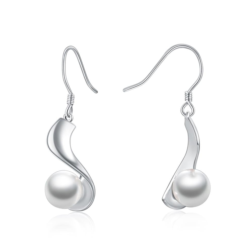 Sterling Silver Pearl Earrings Dangle Drop Earrings Fine Jewelry For Women 8MM Pearl