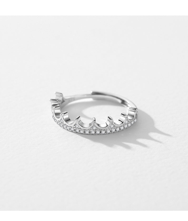 S925 Sterling Silver Micro-Inlaid Diamond Crown Simple Fashion Normcore Style Adjustable Ring