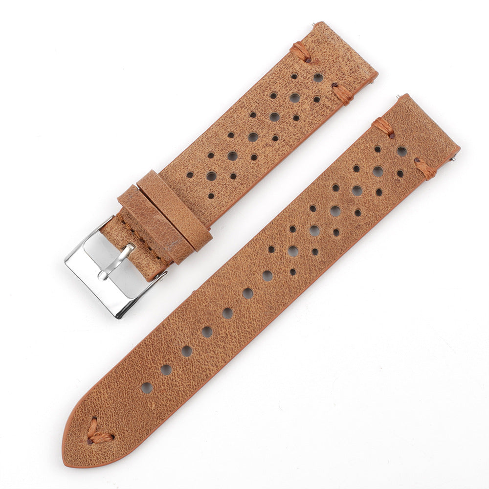 Gray-Blue Multi-Hole Stitching Leather Watch Band