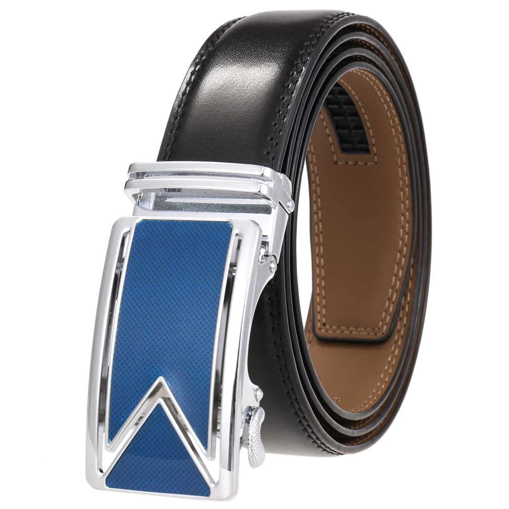 Fashion Men's Two-Layer Cowhide Automatic Buckle Trouser Belt