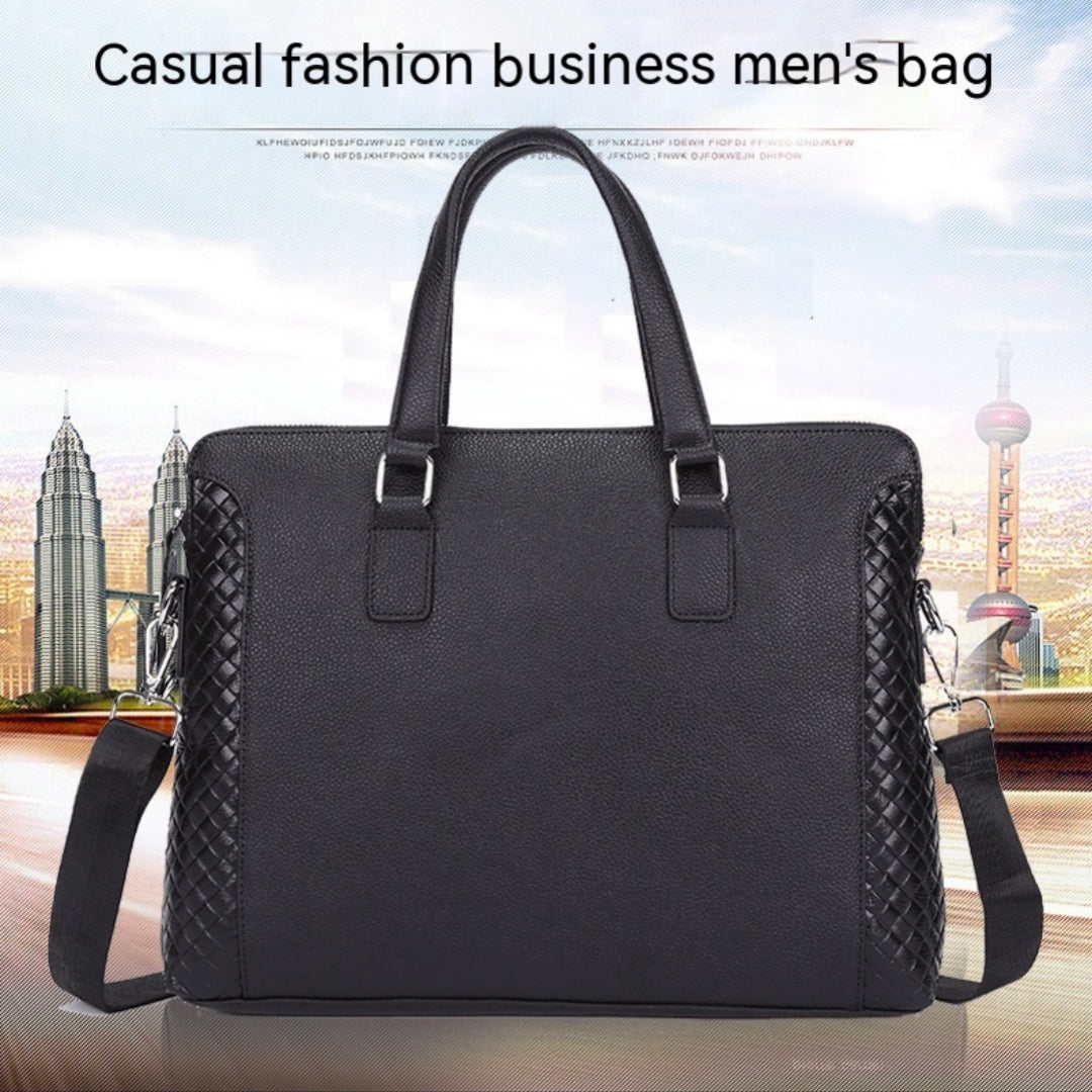 Men's Briefcase Genuine Leather 14-Inch Laptop Bag Horizontal Cowhide Business Office Bag