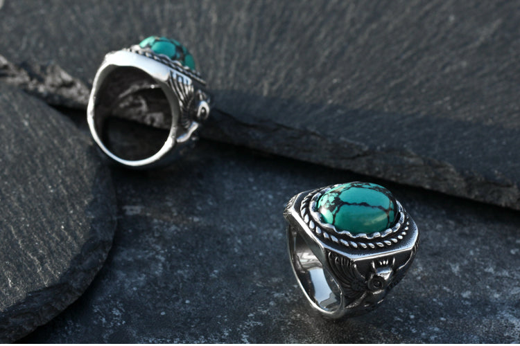 Vintage Turquoise Owl Ring For Men