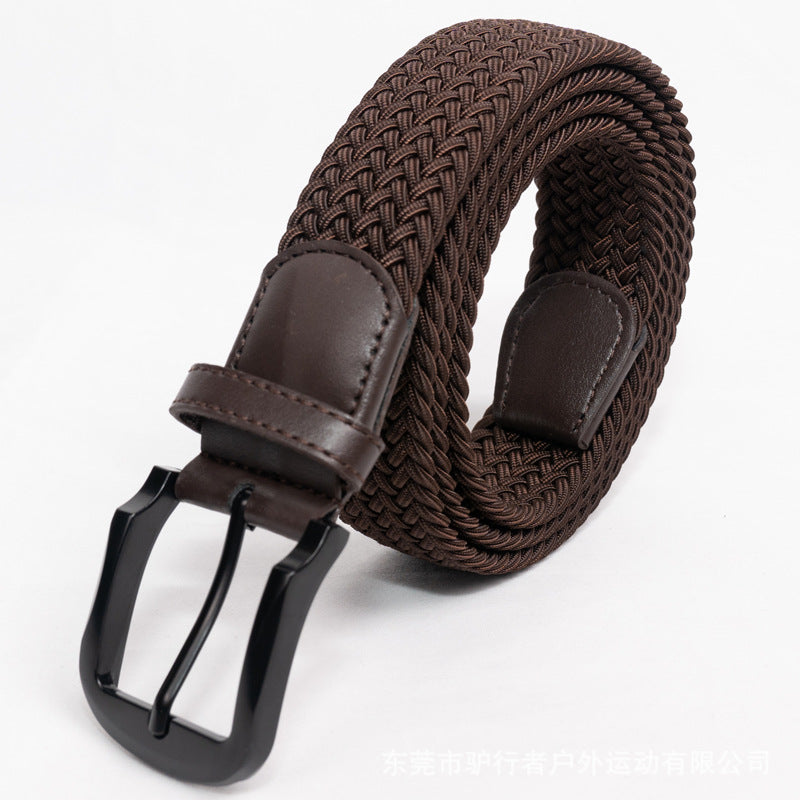 Men's Braided Pure Black Elastic Belt Without Holes