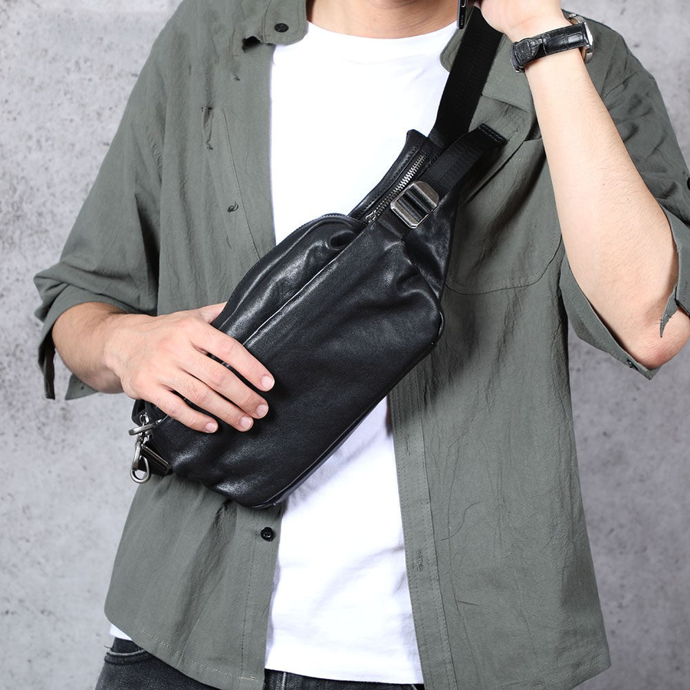 Men's Small Backpack Single Shoulder Cross-Body Head Layer Cowhide Fanny Pack