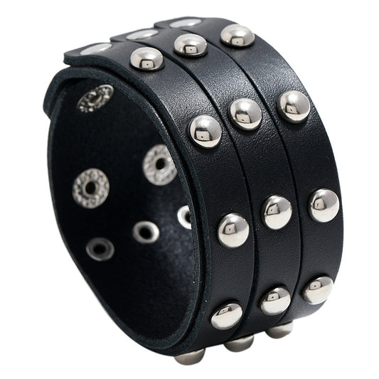 Cowhide Bracelet Three Rows Of Rivets | Leather Bracelet