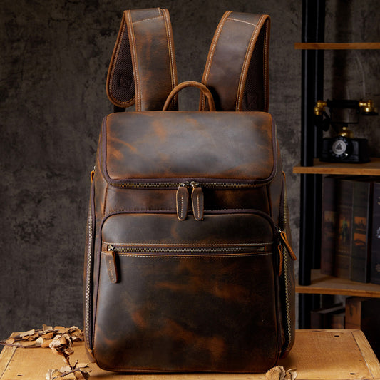 Cowhide Vintage Backpack Men's Leather Outdoor Travel Backpack Computer Bag