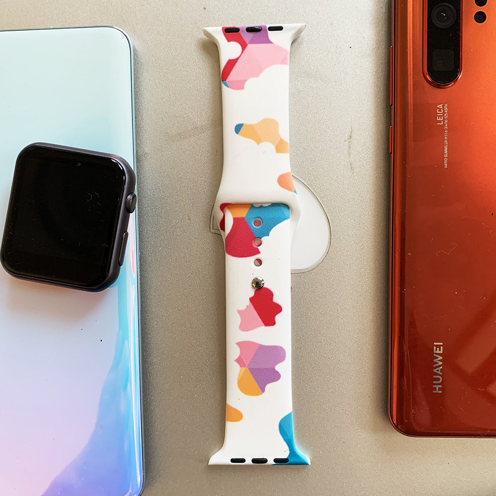 Compatible With Apple, Watch Apple Watchse Printed Silicone Strap Pattern