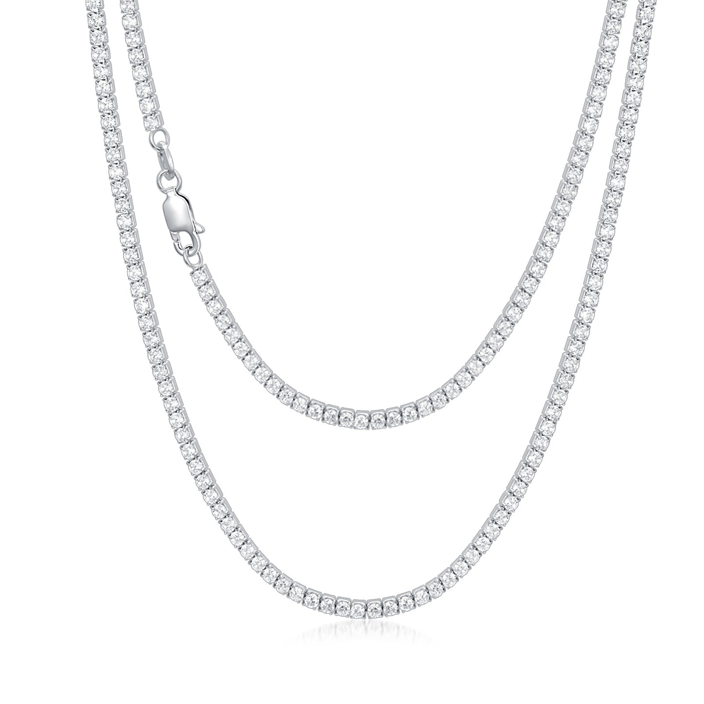 925 Sterling Silver Tennis Chain Authentic Cubic Zirconia Chain Necklace 18-26 Inch, 4Mm