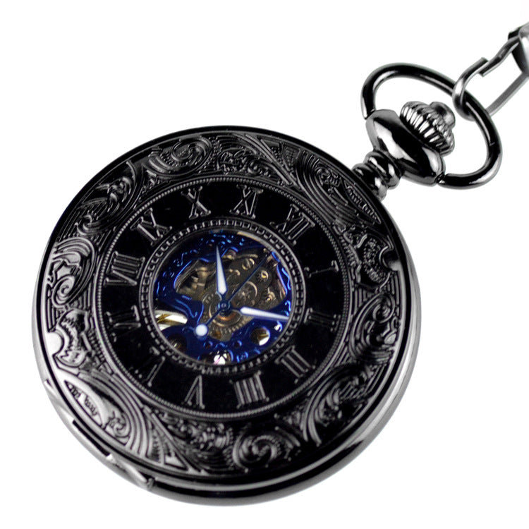 Retro Flip Hot Roman Blue Surface Mechanical Pocket Watch