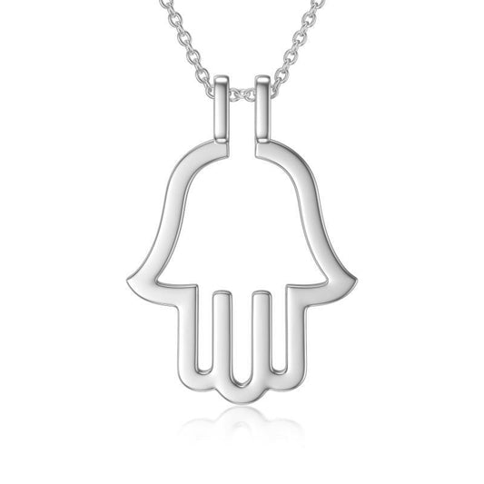 Hamsa Hand Ring Holder Keeper Pendant Necklace In Sterling Silver