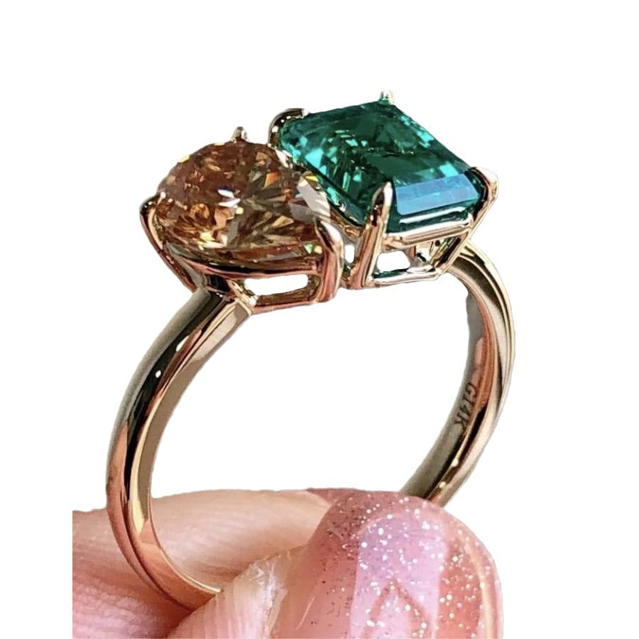 Double Main Stone Women's Simple All-Match Inlaid Zircon Ring