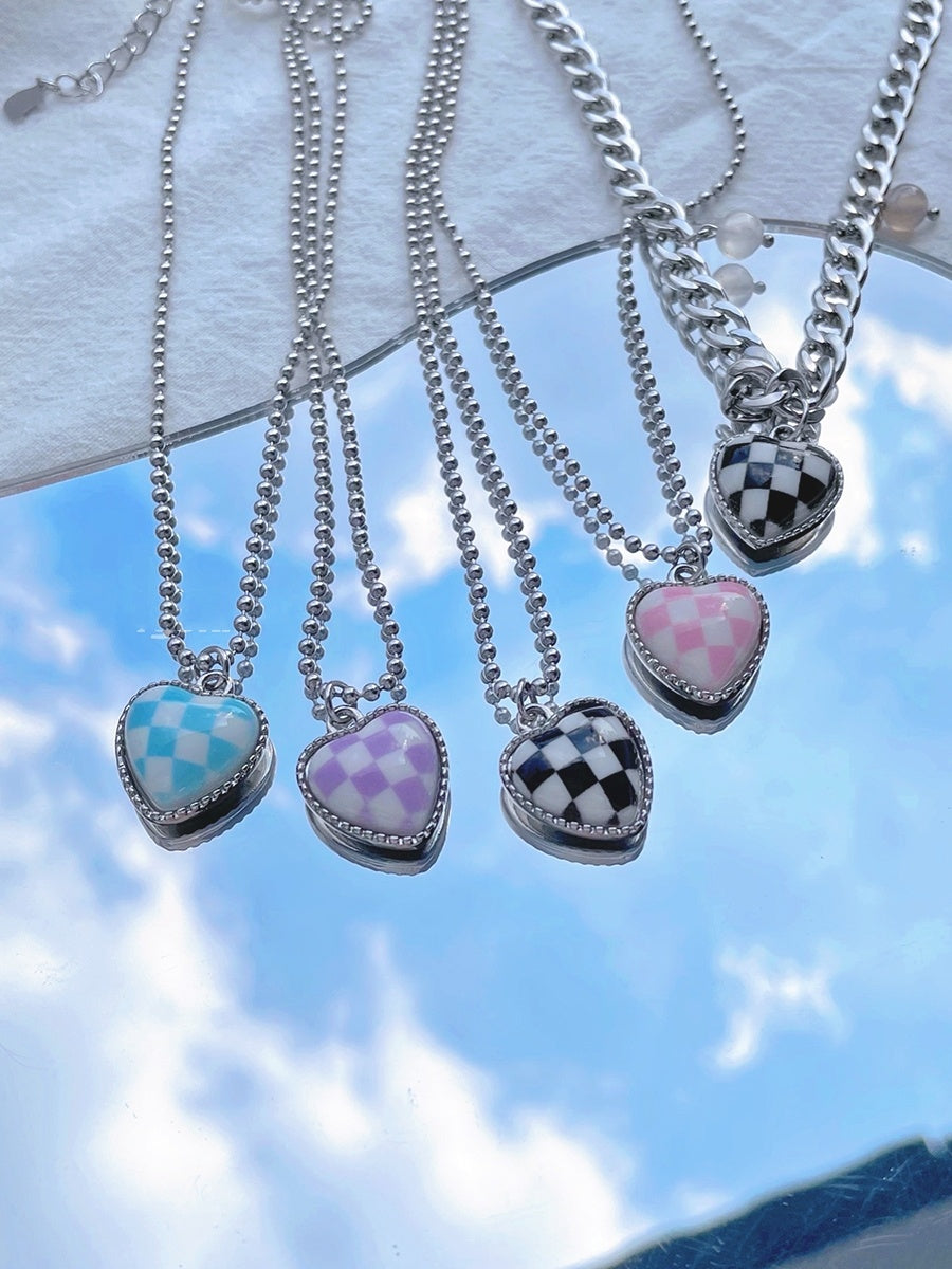 Checkerboard Love Titanium Steel Chain Necklace