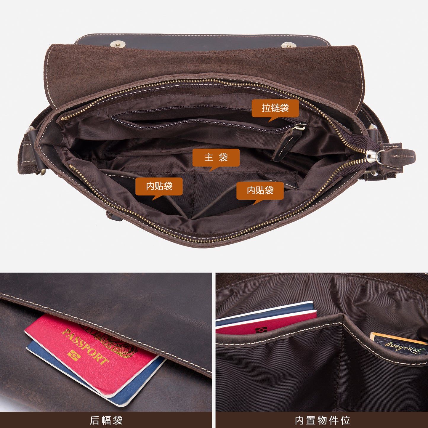 The First Layer Cowhide Shoulder Bag Retro Messenger Bag