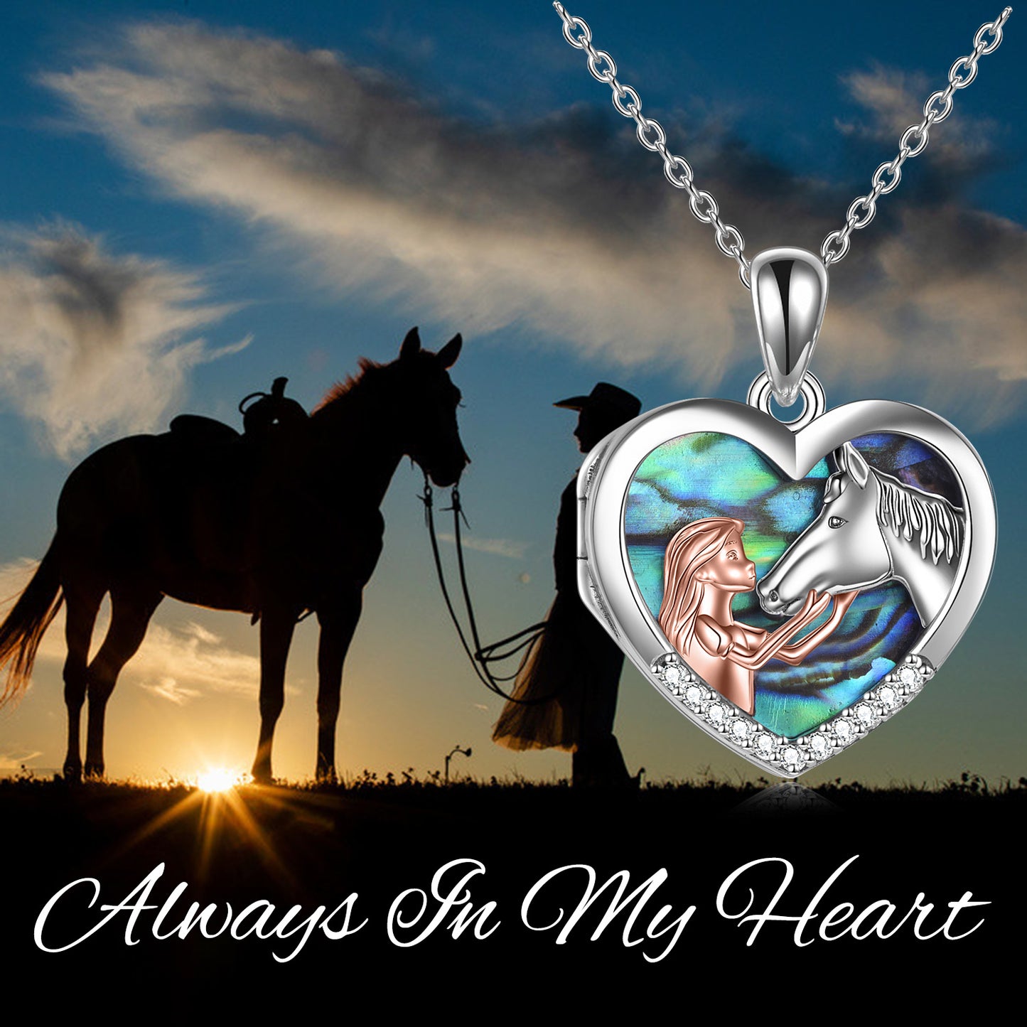 Horse Heart With Girls Pendant Necklace Gifts For Her