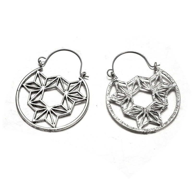 Retro Flower Triangle Geometric Round Hexagonal Earrings