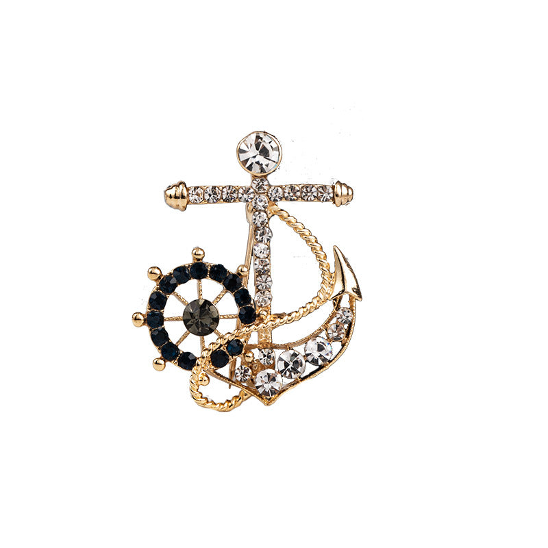 High-End Navy Sailboat Rudder Anchor Men's Brooch