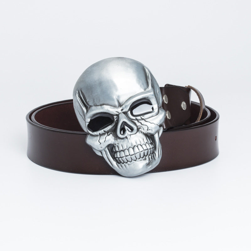 Big Buckle Belt Retro Cowhide Ghost Head