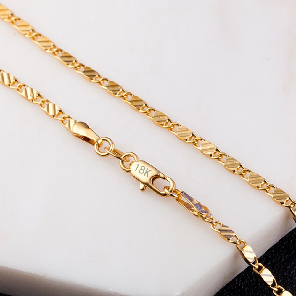 Fashion Short Gold Plated 2Mm Flat Chain