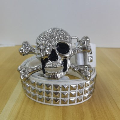 Rhinestone Skull Decoration Belt - Unisex, Edgy, And Studded