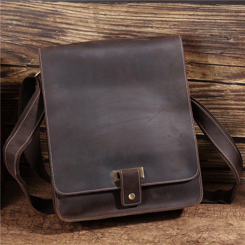 Retro Crazy Horse Leather Men's Shoulder Messenger Bag