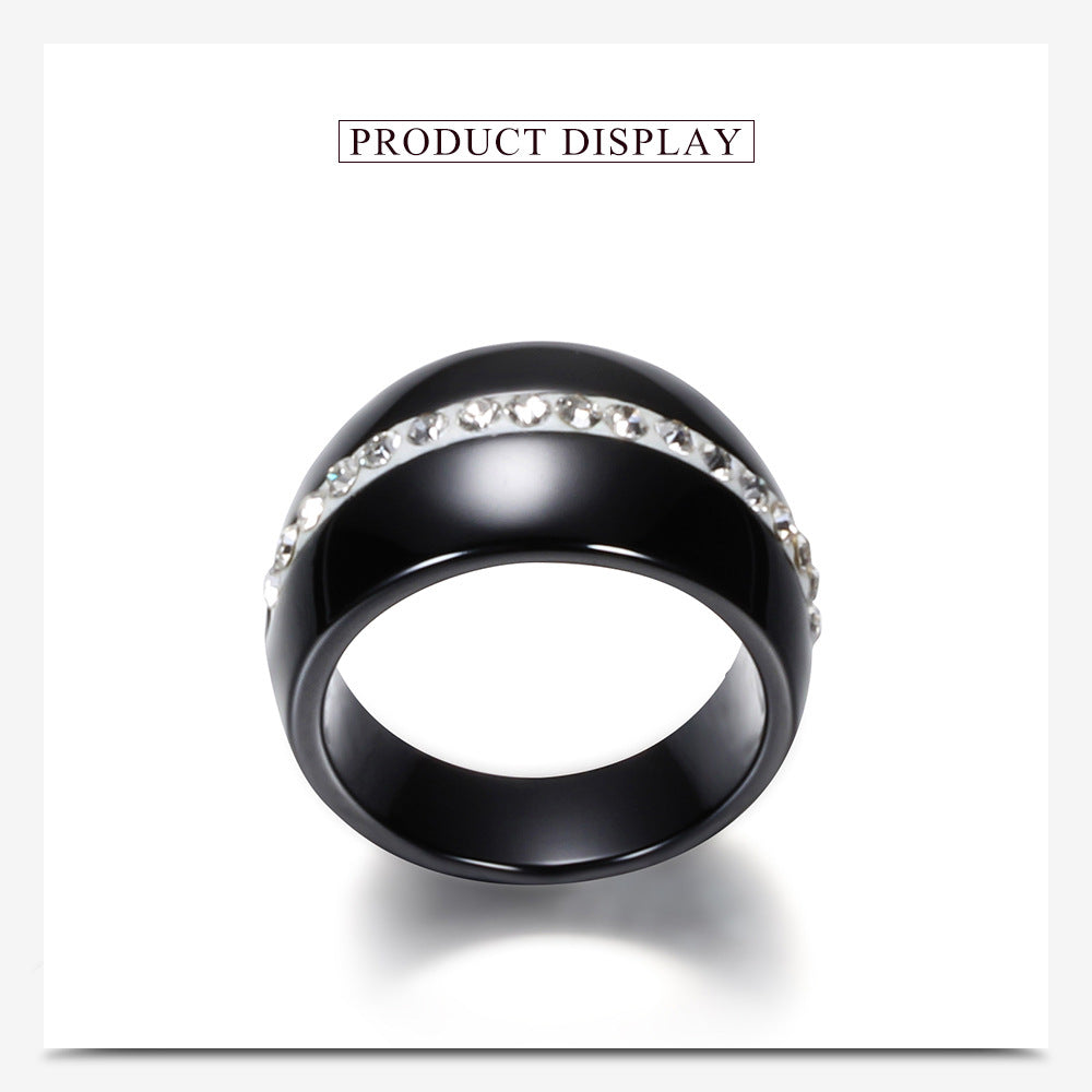 Single Row Diamond-Embedded Elegant Ceramic Ring