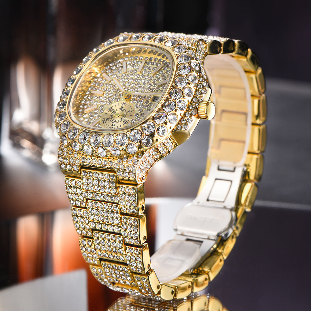 Hip Hop Celebrity Watch With Full Diamond Design And Quartz Movement