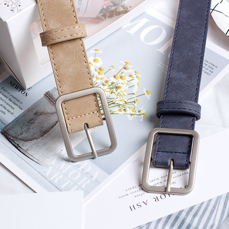 Simple And Versatile Square Buckle PU Leather Belt For Students