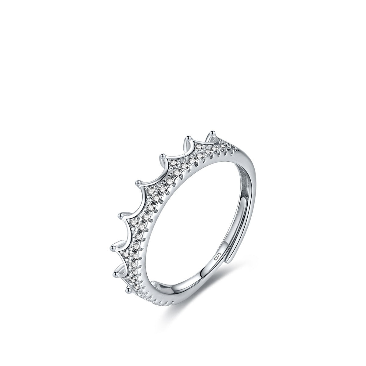 S925 Sterling Silver Micro-Inlaid Diamond Crown Simple Fashion Normcore Style Adjustable Ring