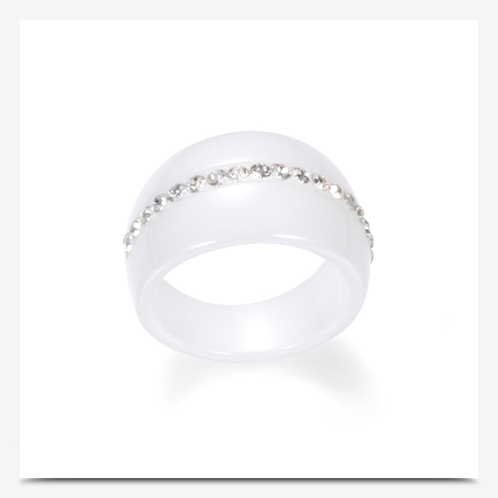 Single Row Diamond-Embedded Elegant Ceramic Ring