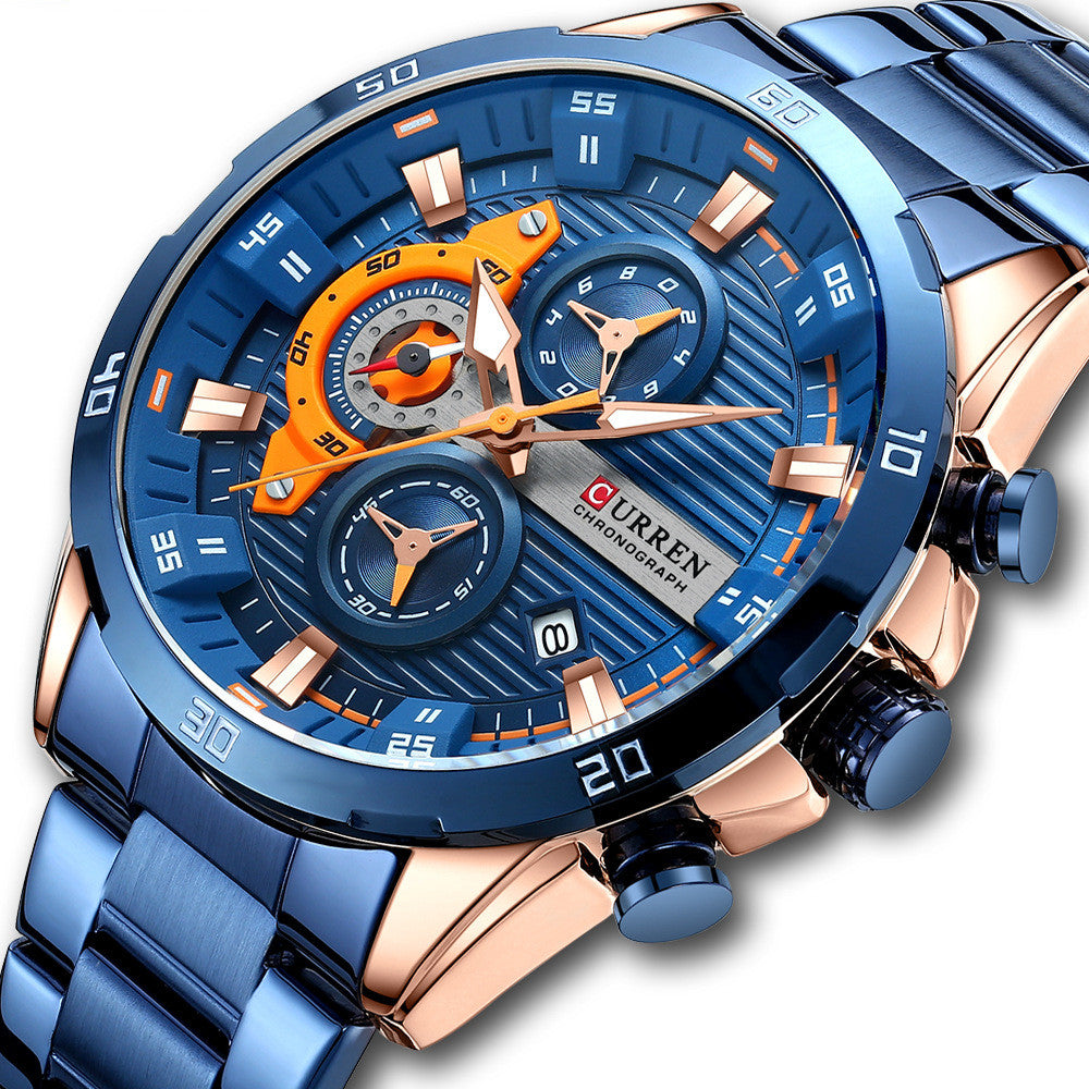 Men's Six Hands Steel Band Quartz Watch