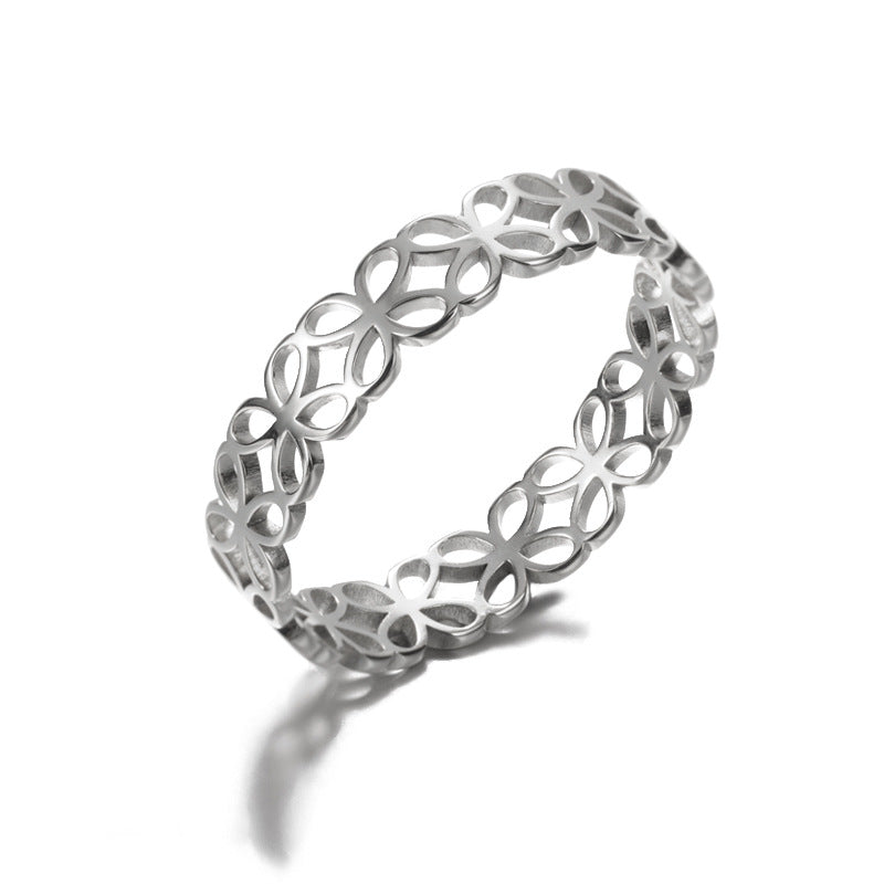 Stainless Steel Hollow Ring Heart-Shaped Geometric Ring