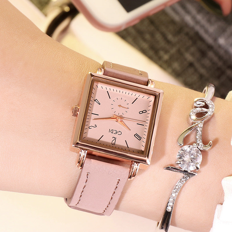 Schoolgirl'S Waterproof Square Dial Belt Watch