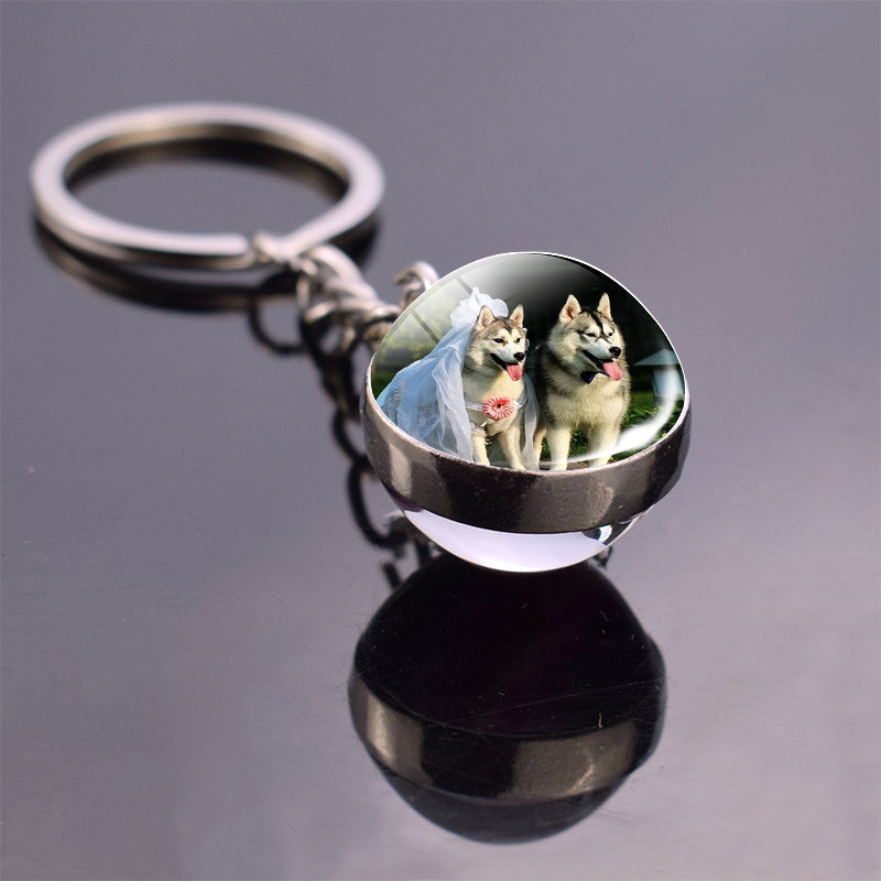 Animal Glass Ball Pendant Fashion Luminous Key Ring