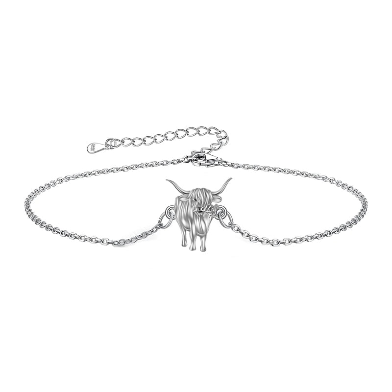 925 Sterling Silver Highland Cow Anklet Braclet Animal Jewelry Gifts