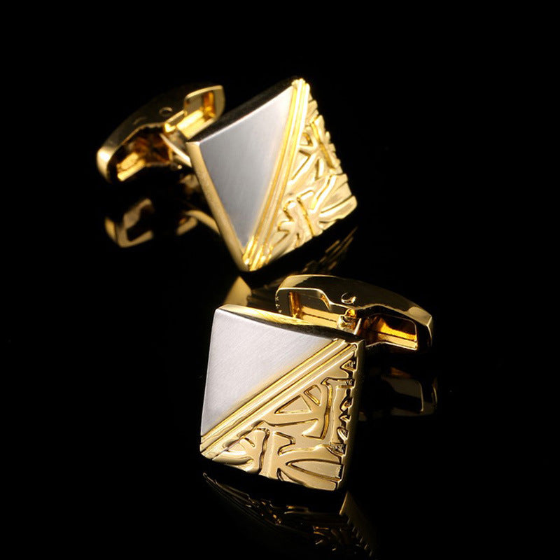 Square Pattern Gold And Silver Two-Tone High Quality French Cufflink Pure Copper Metal Buttons