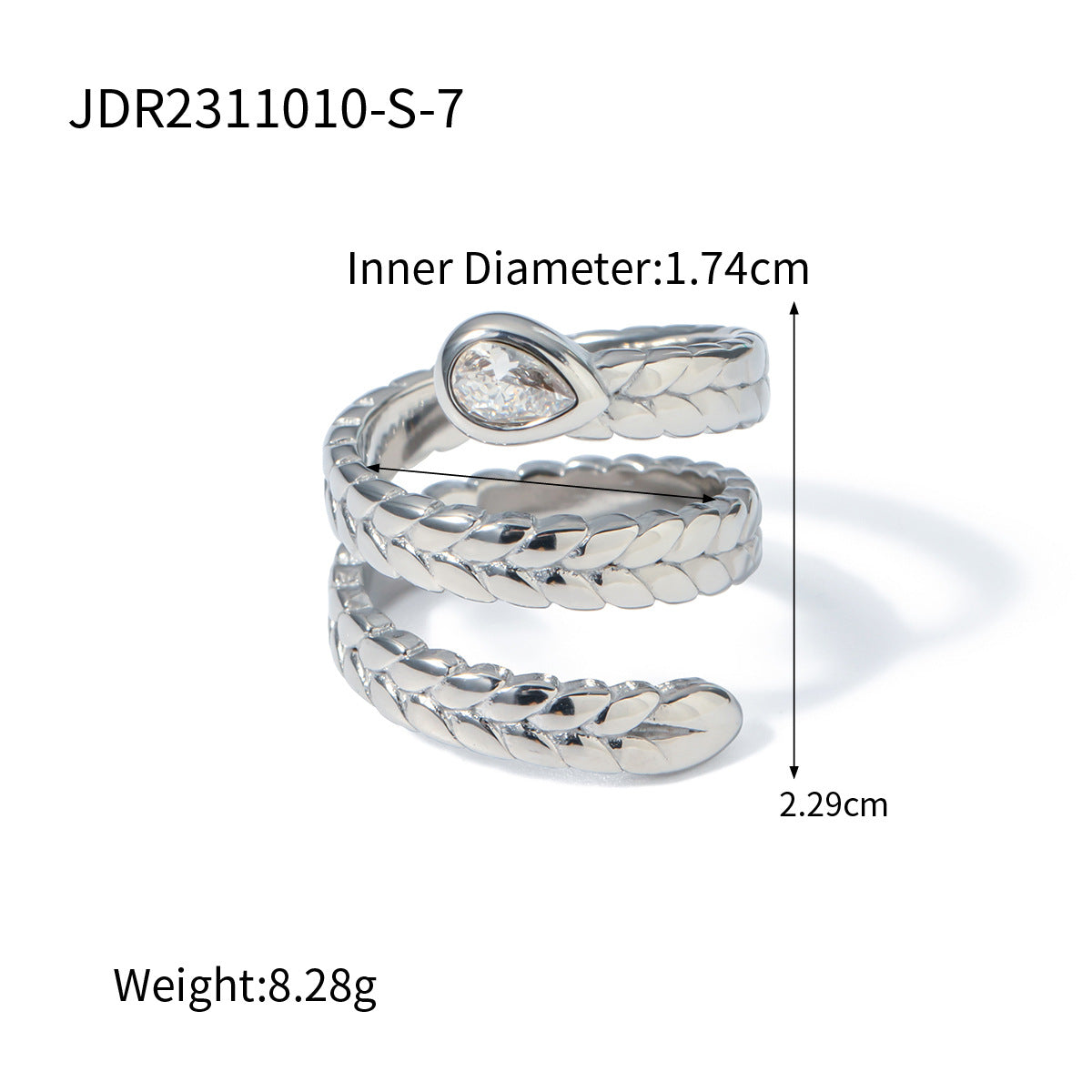 European And American Style Stainless Steel Snake-Shaped Inlaid Zircon Ring Does Not Fade Ornament